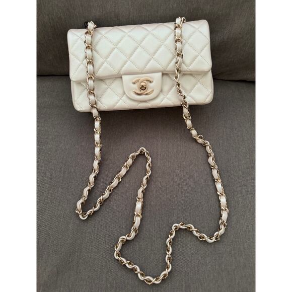 Chanel 21S Iridescent White Mini Flap Rectangle CC Quilted Chain Crossbody Bag - Picture 8 of 16